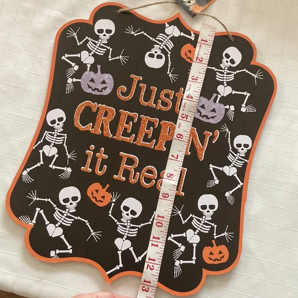 Halloween front door sign Just Creepin’ it Real NEW skeletons pumpkins decor